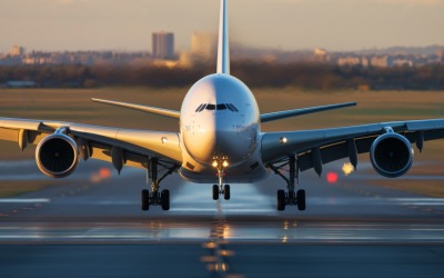 Fotografia vista frontale della compagnia aerea charter commerciale Airbus 155