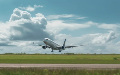 Side view airbus against the background of sky and clouds 89