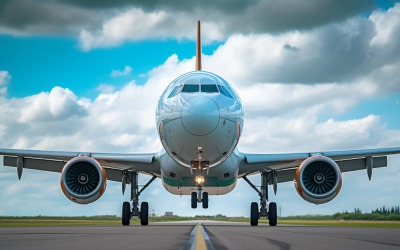 Pohled zepředu s plnými křídly na Airbus, letecká společnost přistávající 248