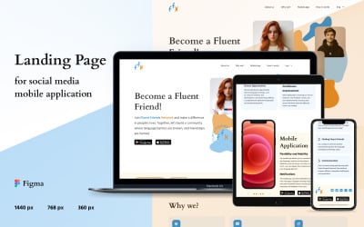 Fluent Friend Network — Šablona vstupní stránky mobilní aplikace