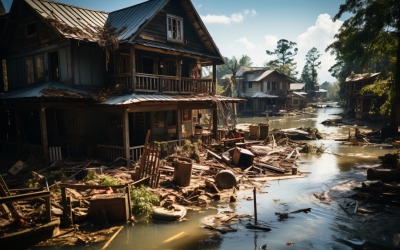 Inundação em condições climáticas extremas, algumas casas destruídas 10