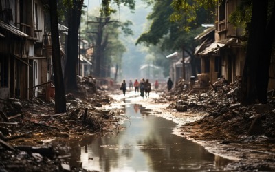 Inundação em condições climáticas extremas, algumas casas destruídas 3