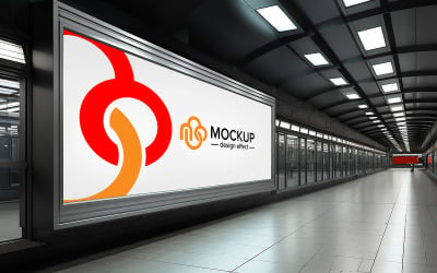 Mockup di cartelloni pubblicitari vuoti su schermo bianco e led nella stazione della metropolitana per la pubblicità psd