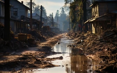 Povodeň, zničené některé domy a spadlé stromy 80