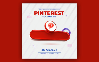 Follow Us On Pinterest Profile Social Media 3D Rander Ber Template