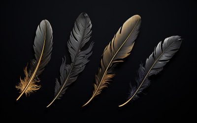 Illustration de plumes noires et dorées_plumes noires et dorées_art de plumes colorées