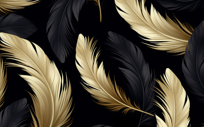 Patrón de ilustración de plumas_patrón de plumas negras y doradas_arte de plumas coloridas