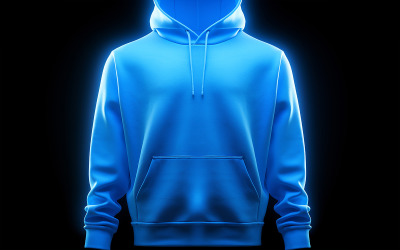 Hangende blanco blauwe hoodie aan de neon action_premium blanco hoodie met neonlicht
