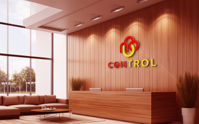3d realistic wall logo mockup in office front desk or receptionist psd