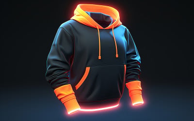 Men&#039;s black hoodie with neon action effect background
