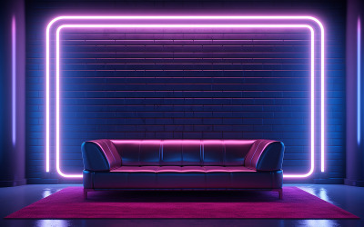 Obývací pokoj_luxusní obývák_obývací pokoj s pohovkou a neonovou akční stěnou_luxusní obývák