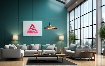 Реалистичный макет логотипа на стене с дизайном дивана psd