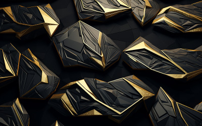 Abstrakte schwarze und goldene 3D-Fliesen_schwarze und goldene Fliesenwand