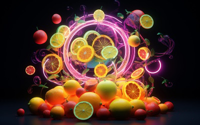 Fruits with neon light_fruits with neon action