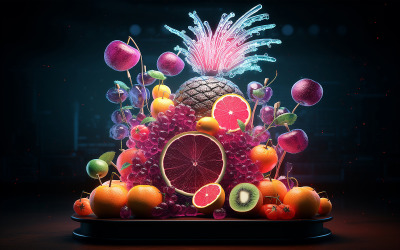 Frutta con effetto luce neon_manipolazione della frutta_manipolazione della frutta con azione neon