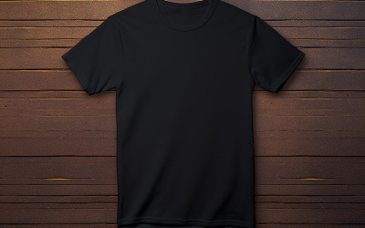 Hanging black T-shirt_hanging blank T-shirt on the wooden wall