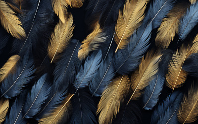 Patrón de plumas azules y doradas_fondo de plumas