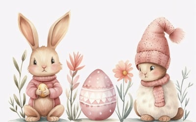 Akvarell húsvéti nyuszik színes húsvéti tojásokkal 53