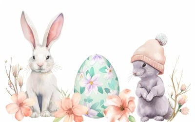 Akvarell húsvéti nyuszik színes húsvéti tojásokkal 72