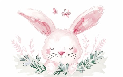 Hand Drawn Watercolour Style Happy Easter Bunny 32