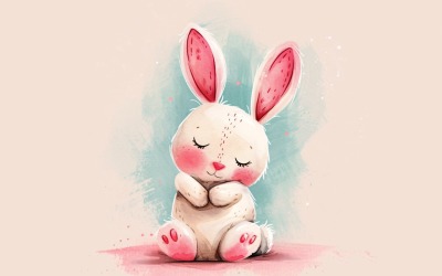 Handgetekende aquarelstijl Happy Easter Bunny 21