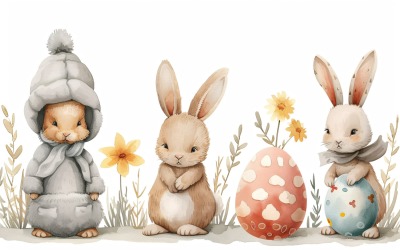 Renkli Paskalya Yumurtaları ile Suluboya Paskalya Tavşanları 65