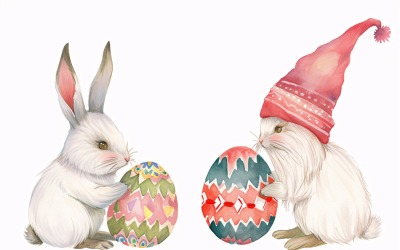 Akvarelové velikonoční zajíčci s barevnými velikonočními vejci 10