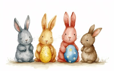 Watercolour Easter Bunnies With Colourful Easter Eggs 14