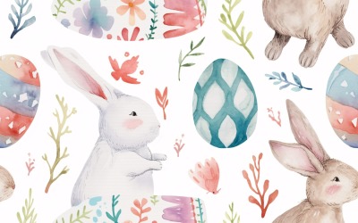 水彩画复活节兔子与彩色复活节彩蛋 1