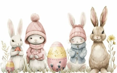 Akvarell húsvéti nyuszik színes húsvéti tojásokkal 37