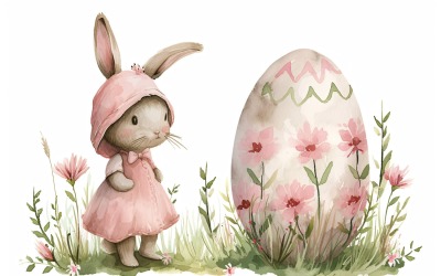 Akvarell húsvéti nyuszik színes húsvéti tojással 144