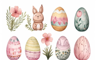 Barevné akvarelové dekorativní velikonoční vajíčko a jarní květina 119