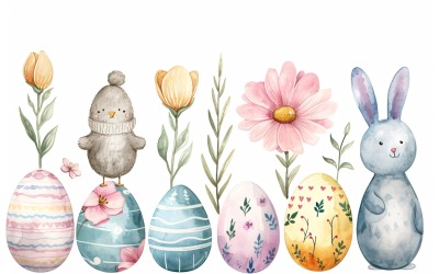 Barevné akvarelové dekorativní velikonoční vajíčko a jarní květina 120