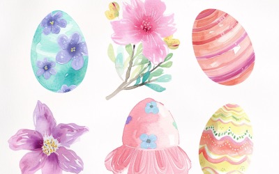 Colourful Watercolour Decorative Easter Egg &amp;amp; Spring Flower 102