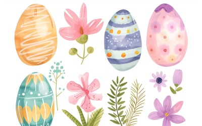 Colourful Watercolour Decorative Easter Egg &amp;amp; Spring Flower 113