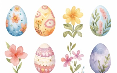 Colourful Watercolour Decorative Easter Egg &amp;amp; Spring Flower 121