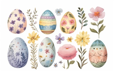 Colourful Watercolour Decorative Easter Egg &amp;amp; Spring Flower 124