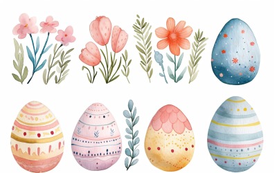 Colourful Watercolour Decorative Easter Egg &amp;amp; Spring Flower 135