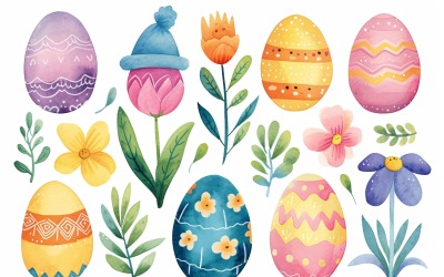 Colourful Watercolour Decorative Easter Egg &amp;amp; Spring Flower 139