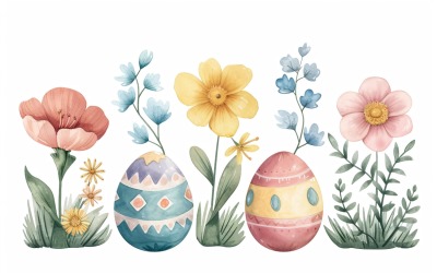 Huevo de Pascua decorativo de acuarela colorida y flor de primavera 128
