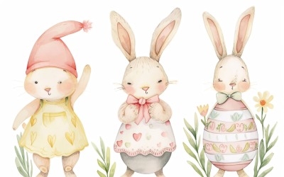Ručně kreslený akvarel Happy Easter Bunny 148