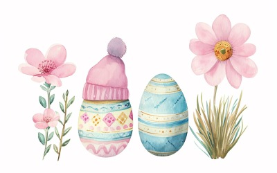 Uova decorative con un cappello sugli occhi vicino all&amp;#39;uovo di Pasqua gigante 137