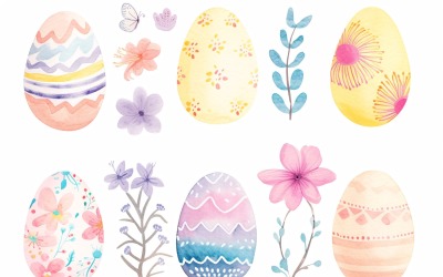 Uovo di Pasqua decorativo acquerello colorato e fiore primaverile 105