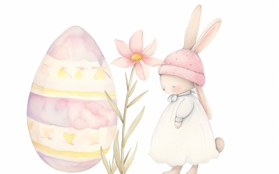 Watercolour Easter Bunnies With Colourful Easter Eggs 90