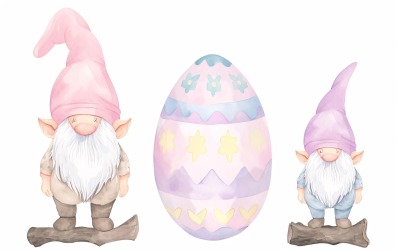Akvarelové velikonoční zajíčci s barevným velikonočním vajíčkem 212