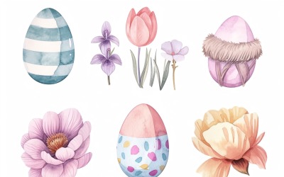 Barevné akvarelové dekorativní velikonoční vajíčko a jarní květina 172