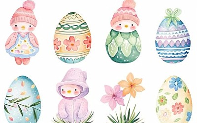 Barevné akvarelové dekorativní velikonoční vajíčko a jarní květina 184