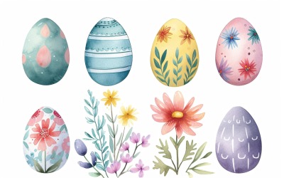 Colourful Watercolour Decorative Easter Egg &amp;amp; Spring Flower 167