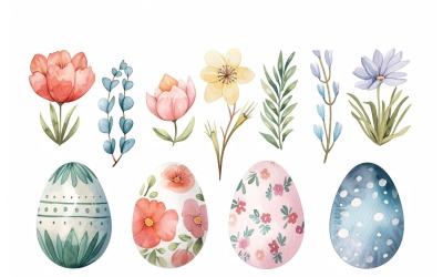 Colourful Watercolour Decorative Easter Egg &amp;amp; Spring Flower 168