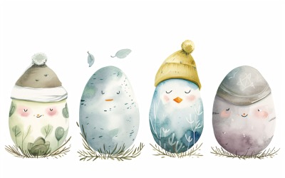 Dev Paskalya Yumurtasının Yanında Gözlerinde Şapkalı Dekoratif Yumurtalar 158